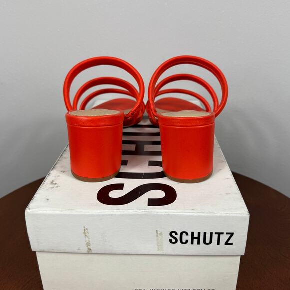New Schutz Olly Mid Block Nappa Leather Sandal Bright Orange Size 6.5B - Picture 6 of 9